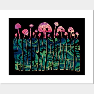 Mushrooms in a trippy, hippy type design Posters and Art